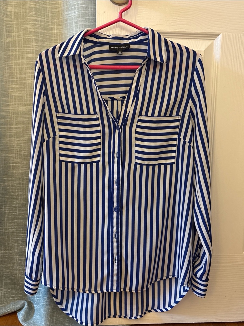 Blue & White Vertical-Strip Blouse